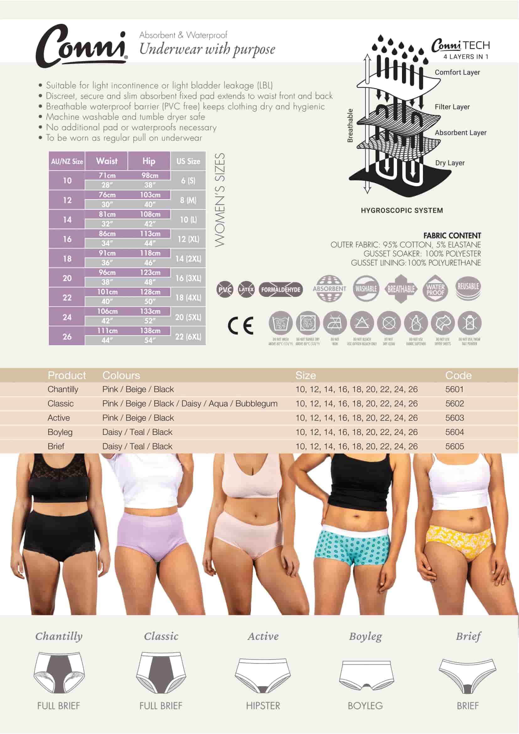 Conni Ladies Classic - Beige - washable incontinence underwear